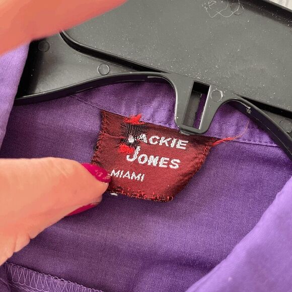 VTG Jackie Jones Miami Purple Blouse w/ Picot Scallop Trim SZ S/M - Picture 5 of 7
